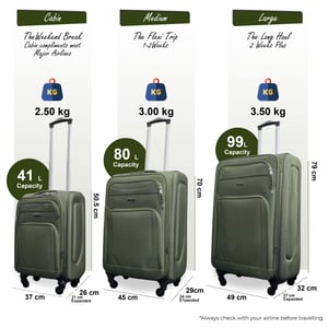Reisekoffer-Set aus weichem, leichtem Nylon in Khaki mit 4 Rädern