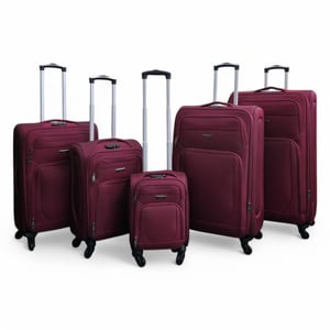 Softshell-Kofferset aus leichtem Nylon in Weinrot mit 4 Rädern, Reisekoffer, Urlaubstaschen