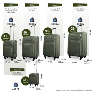 Softshell-Kofferset aus leichtem, khakifarbenem Nylon mit 4 Rädern, Reisekoffer, Urlaubstaschen