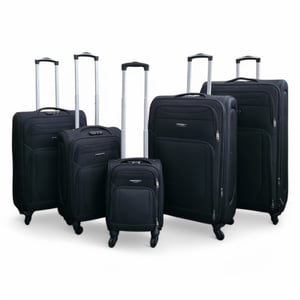 Softshell-Kofferset aus leichtem schwarzem Nylon mit 4 Rädern, Reisekoffer, Urlaubstaschen
