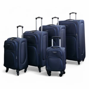 Softshell-Kofferset aus leichtem Nylon in Marineblau mit 4 Rädern, Reisekoffer, Urlaubstaschen