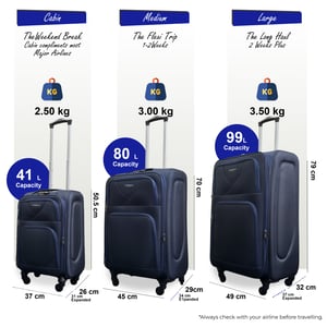 Reisekoffer-Set aus weichem, leichtem Nylon mit 4 Rädern, Marineblau
