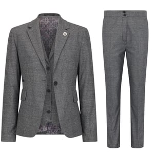 Grauer dreiteiliger Tailored Fit Anzug mit Prince of Wales-Karomuster für Damen