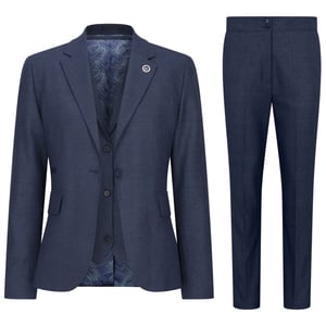 Marineblauer dreiteiliger Tailored Fit-Anzug für Damen mit Prince-of-Wales-Karo
