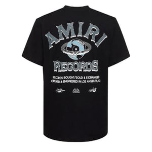 Schwarzes T-Shirt mit Amiri Global Records-Logo