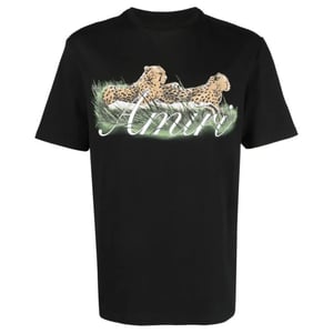 Schwarzes T-Shirt mit Amiri-Geparden-Logo