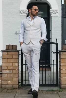 Herren Sommer 2-teiliges Anzugset Leinen Formal Creme Beige Weste Hose