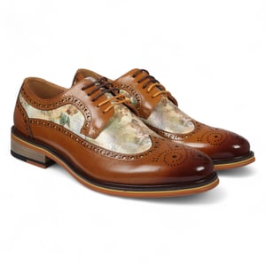 Justin Reess Herren-Brogue-Schuhe aus braunem Leder mit ikonischem Print – Scott