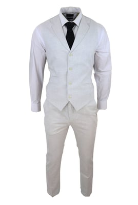 Herren Sommer 2-teilig Anzug Leinen Formal Grau Weste Hose