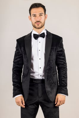 Herren schwarzer 3-teiliger Samt Hochzeitsanzug formell