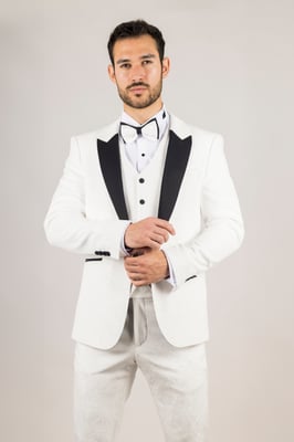 Herren Weiß 3-Teiliges Samt Hochzeits-Tuxedo Anzug