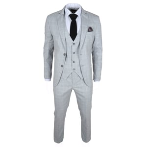 Grau karierter 3-teiliger Anzug für Herren im Tailored Fit