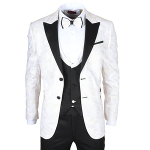 4-teiliger weißer Paisley-Hochzeitsanzug für Herren im Tailor Fit