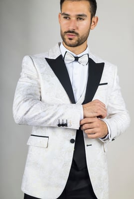 4-teiliger weißer Paisley-Hochzeitsanzug für Herren im Tailor Fit