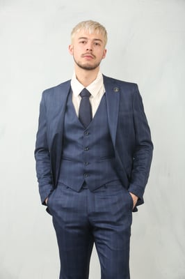 Herren 3-teiliges Prince-of-Wales-Blau Anzug Arbeitskleidung