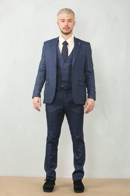 Herren 3-teiliges Prince-of-Wales-Blau Anzug Arbeitskleidung