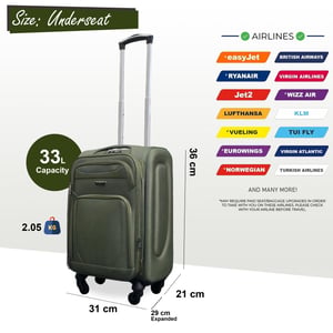 Leichtgewichtige Nylon-Softshell 4-Rad Unterseat Kabinenkoffer Urlaubskoffer