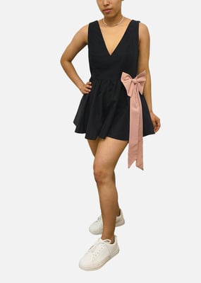 Schwarzer Bow Detail Puff Skort Playsuit