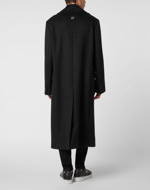 Herringbone Wool Double Breasted Long Coat