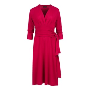 Bordeauxrotes Wickelkleid mit 3/4-Ärmeln und V-Ausschnitt – weicher Viskose-Jersey