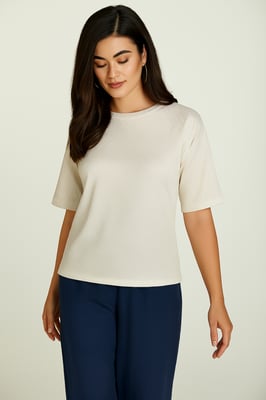 Übergroßes T-Shirt aus Jacquard-Baumwollmischung mit ellbogenlangen Ärmeln