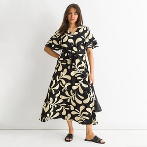 Floral V-Ausschnitt Midi-Kleid mit elastischem Bund