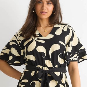 Floral V-Ausschnitt Midi-Kleid mit elastischem Bund