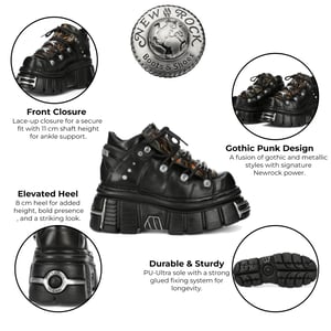 New Rock M-106N-C86 Gothic-Stiefeletten aus schwarzem Flammenleder mit Plateau
