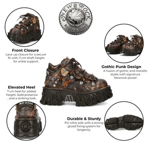 New Rock M-106-C194 Gothic-Stiefeletten aus braunem Flammenleder mit Plateau
