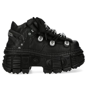 New Rock M-OVERZ106B-C1 Gothic-Stiefeletten aus klobigem schwarzem Leder im Metallic-Look