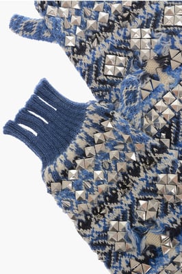 Gestrickte fingerlose, warme Handschuhe mit Nieten in Azzurro, Bianco, Blu, Multicolor