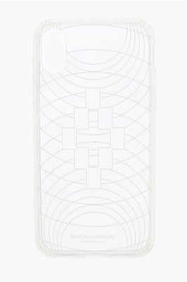 Transparente TECHNOFOLK XS iPhone-Hülle mit Prägung und Aufdruck in Weiß