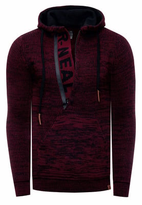 1/2 Zip Grobstrick Slim Fit Kapuzen-Pullover