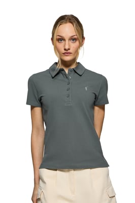 Poloshirt Pereira steingrau mit fünf Knöpfen und Rigby Go-Stickerei
