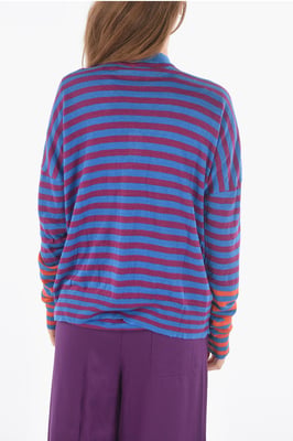 Gestreifte Strickjacke aus Flachs mit offener Vorderseite in Mehrfarbig