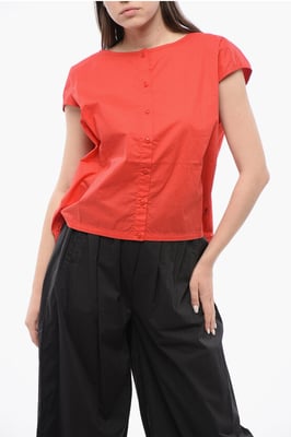 Ärmelloses Popeline-Shirt mit Kordelzug am Saum in Rot