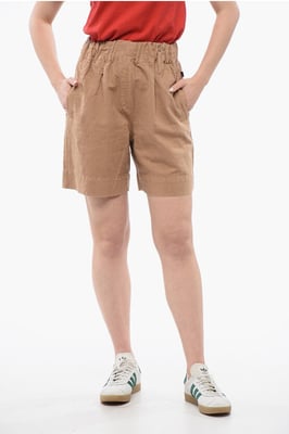 Leinen-Mix-Shorts mit elastischem Bund in Beige