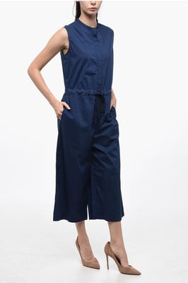 Popeline-Baumwoll-Jumpsuit mit Gürtel in Blau