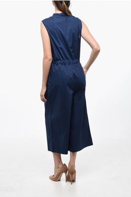 Popeline-Baumwoll-Jumpsuit mit Gürtel in Blau