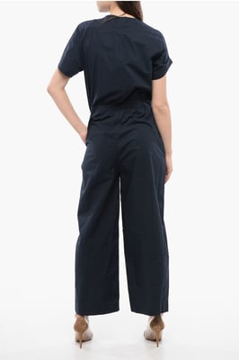 Kurzärmliger Jumpsuit mit Knöpfen in Mitternachtsblau