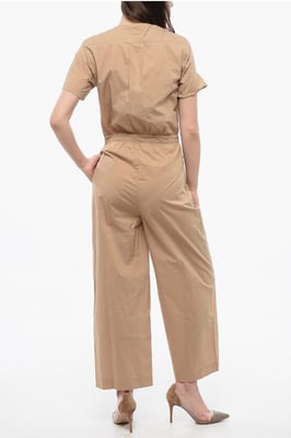 Kurzarm-Popeline-Jumpsuit in Beige