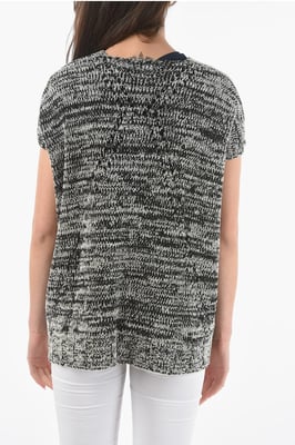 Zweifarbiger Maxipullover mit Rundhalsausschnitt in Schwarz