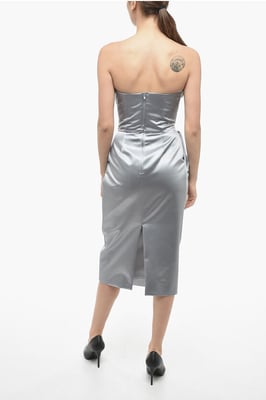 MM1 Satin-Bleistiftkleid mit Drapierung in Silber