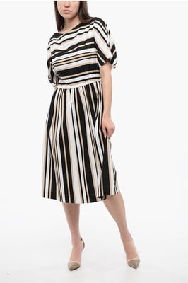 Ausgestelltes Kleid SCULLY mit Farbblock-Streifen in Beige, Weiß und Schwarz