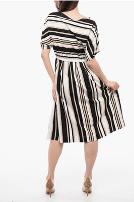 Ausgestelltes Kleid SCULLY mit Farbblock-Streifen in Beige, Weiß und Schwarz