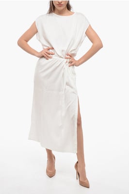 Einfarbiges Maxikleid aus Twill in Weiß