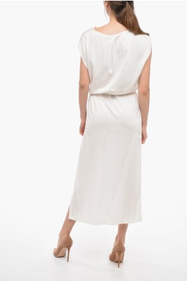 Einfarbiges Maxikleid aus Twill in Weiß