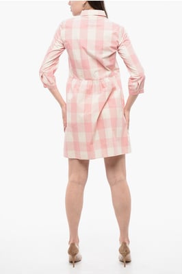 Kariertes Langarmkleid in Bianco, Rosa