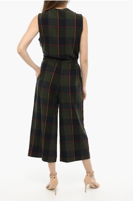 Grüner Jumpsuit aus Wollmischung mit Karomuster und Tunnelzug in der Taille