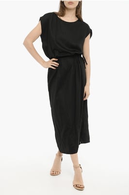 Einfarbiges Maxikleid aus Twill in Schwarz